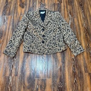 Le Suit Petite Leopard Print Blazer Gold Metallic Jacquard Jacket 12P 3-Button